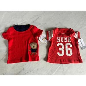 NWT Child of Mine Newborn Carters Red boys set of 2 shirts Hunk monkey